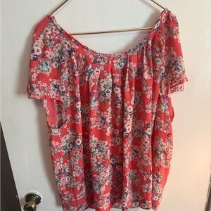 LC Lauren Conrad Coral Floral Blouse
